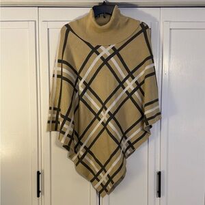 Plaid Turtleneck Poncho Sweater in Camel Plaid
